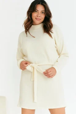 In The Style Brushed Rib Loose Belted Dress
