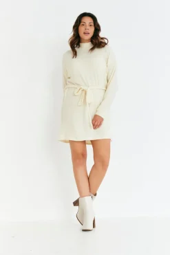 In The Style Brushed Rib Loose Belted Dress