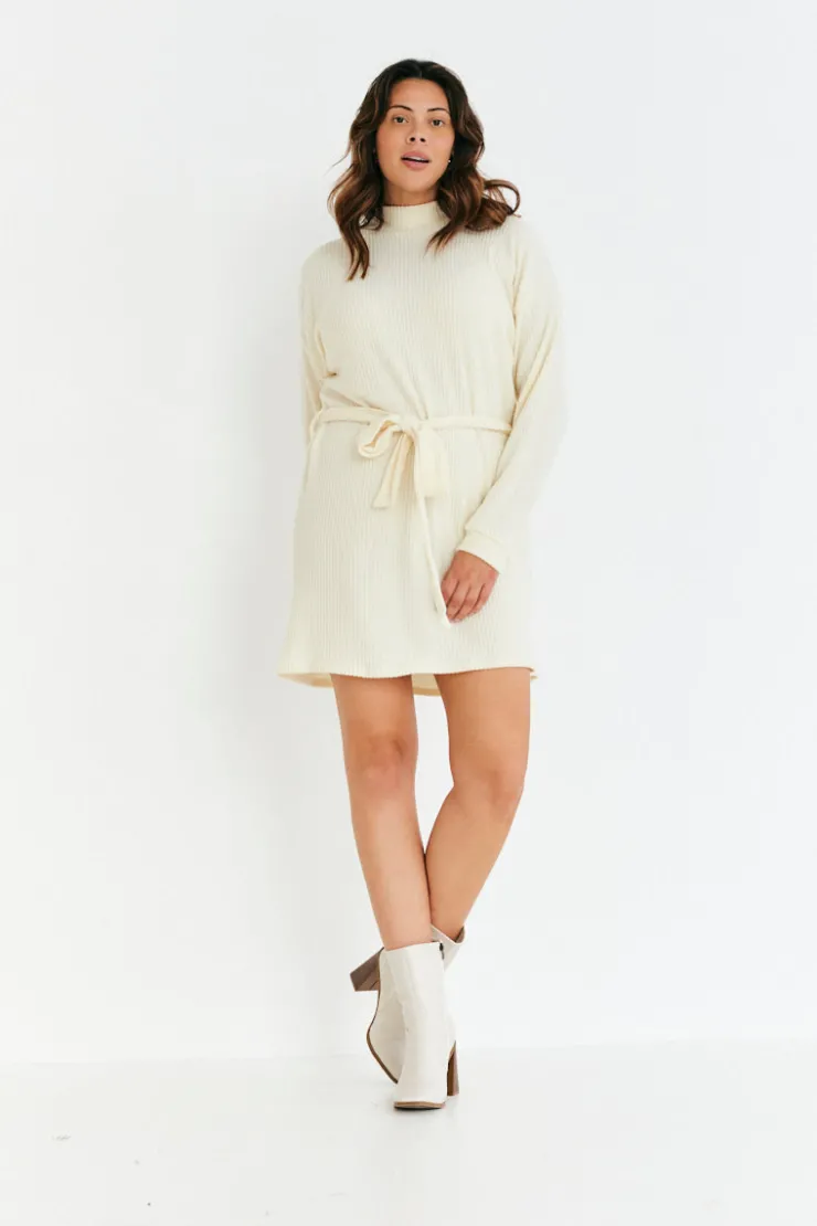 In The Style Brushed Rib Loose Belted Dress