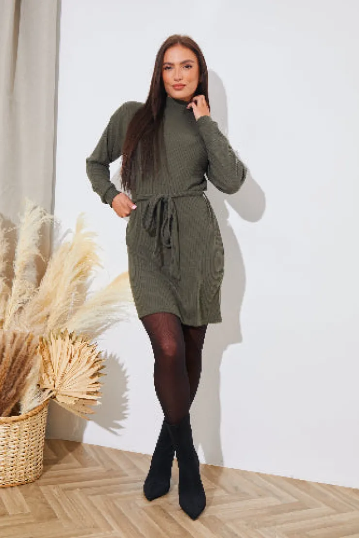 In The Style Brushed Rib Loose Belted Dress