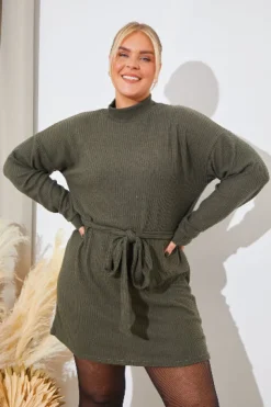 In The Style Brushed Rib Loose Belted Dress