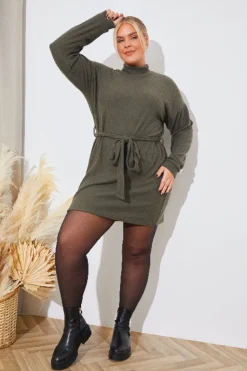In The Style Brushed Rib Loose Belted Dress