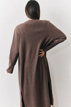 Hot In The Style Brushed Rib Maxi Co Ord Cardigan Chocolate