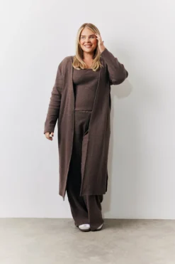 Hot In The Style Brushed Rib Maxi Co Ord Cardigan Chocolate