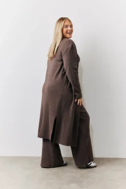 Hot In The Style Brushed Rib Maxi Co Ord Cardigan Chocolate