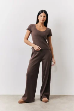 Best In The Style Brushed Rib Scoop Neck Co Ord Top Chocolate