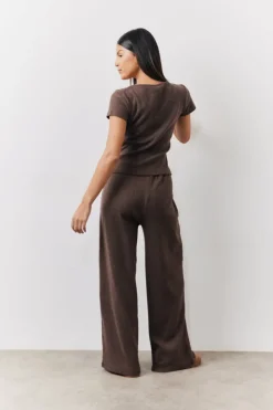 Best In The Style Brushed Rib Scoop Neck Co Ord Top Chocolate