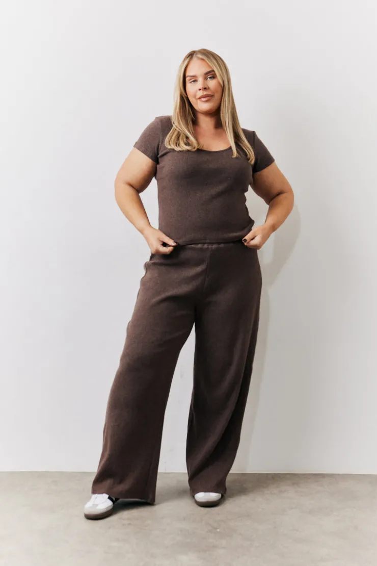 Best In The Style Brushed Rib Scoop Neck Co Ord Top Chocolate