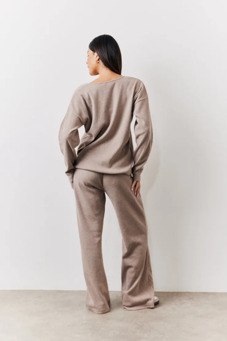 Online In The Style Brushed Rib v Neck Co Ord Top Mocha
