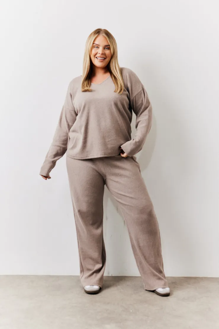Online In The Style Brushed Rib v Neck Co Ord Top Mocha