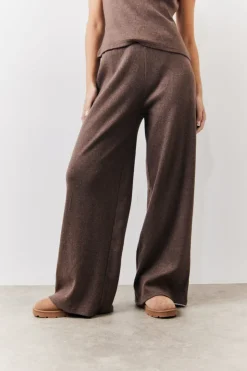 Outlet In The Style Brushed Rib Wide Leg Co Ord Trousers Chocolate