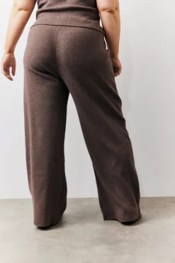 Outlet In The Style Brushed Rib Wide Leg Co Ord Trousers Chocolate