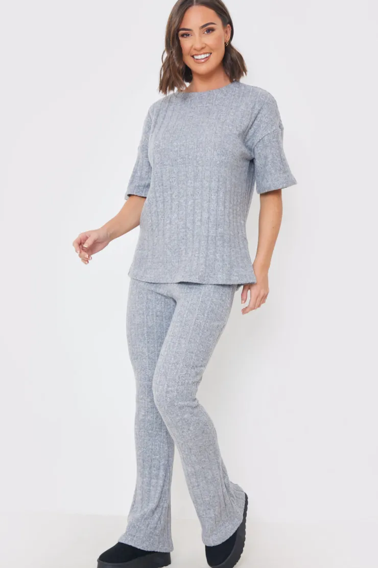 Online In the Style Brushed Rib Wide Leg Trousers Grey
