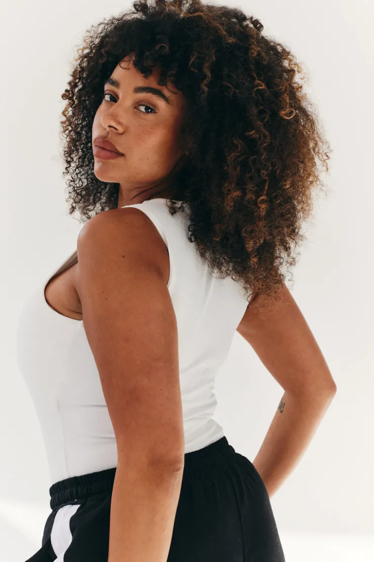 New Fits Built In Bra Sculpt & Control Racer Neck Bodysuit White