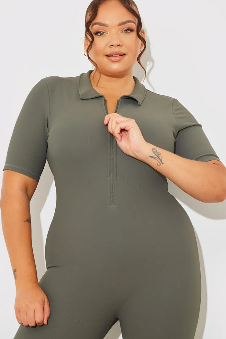 Online Fits Built-In Bra Half Zip Short Sleeve Sculpt and Control Unitard