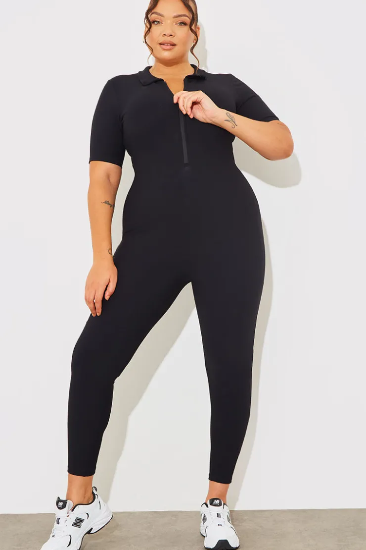 Online Fits Built-In Bra Half Zip Short Sleeve Sculpt and Control Unitard