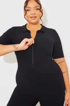 Online Fits Built-In Bra Half Zip Short Sleeve Sculpt and Control Unitard