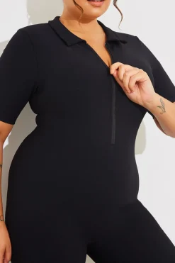 Online Fits Built-In Bra Half Zip Short Sleeve Sculpt and Control Unitard
