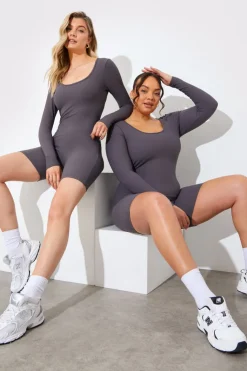 Outlet Fits Built-In Bra Long Sleeve Sculpt and Control Short Unitard