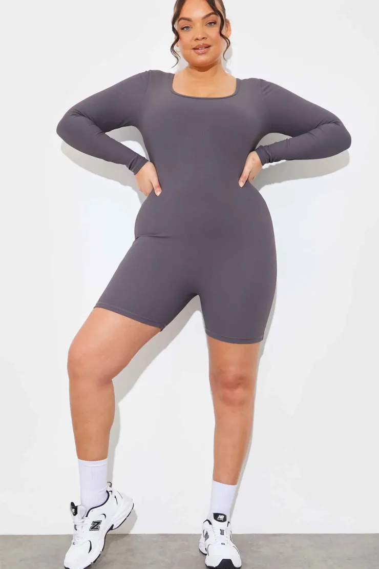 Outlet Fits Built-In Bra Long Sleeve Sculpt and Control Short Unitard