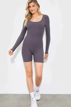 Outlet Fits Built-In Bra Long Sleeve Sculpt and Control Short Unitard