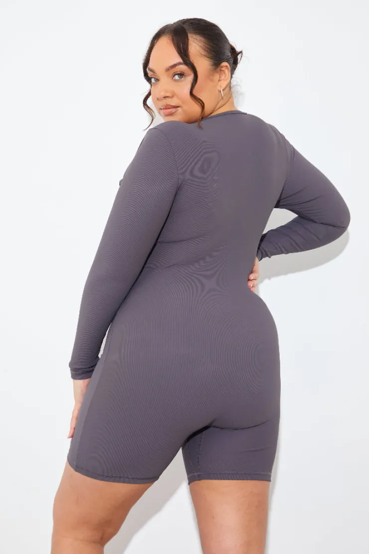 Outlet Fits Built-In Bra Long Sleeve Sculpt and Control Short Unitard