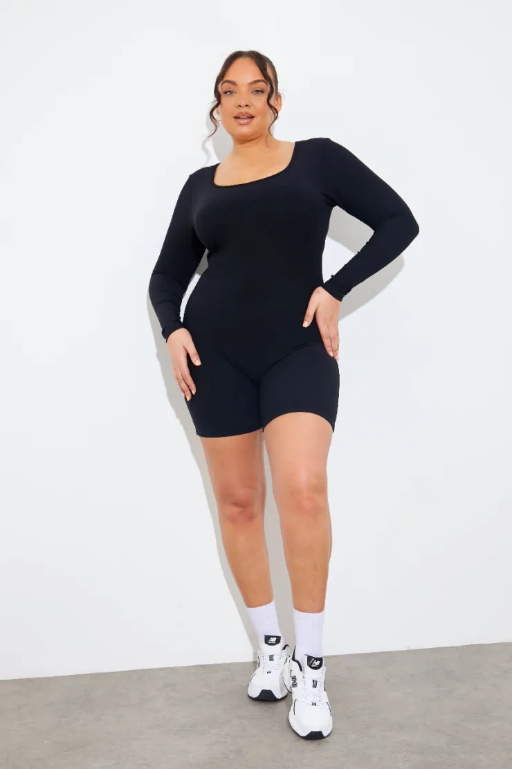 Outlet Fits Built-In Bra Long Sleeve Sculpt and Control Short Unitard