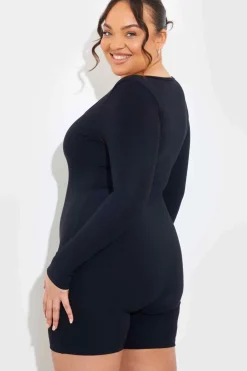 Outlet Fits Built-In Bra Long Sleeve Sculpt and Control Short Unitard