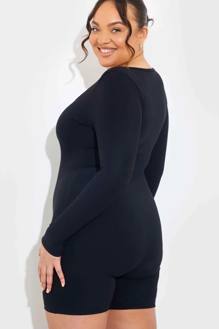 Outlet Fits Built-In Bra Long Sleeve Sculpt and Control Short Unitard