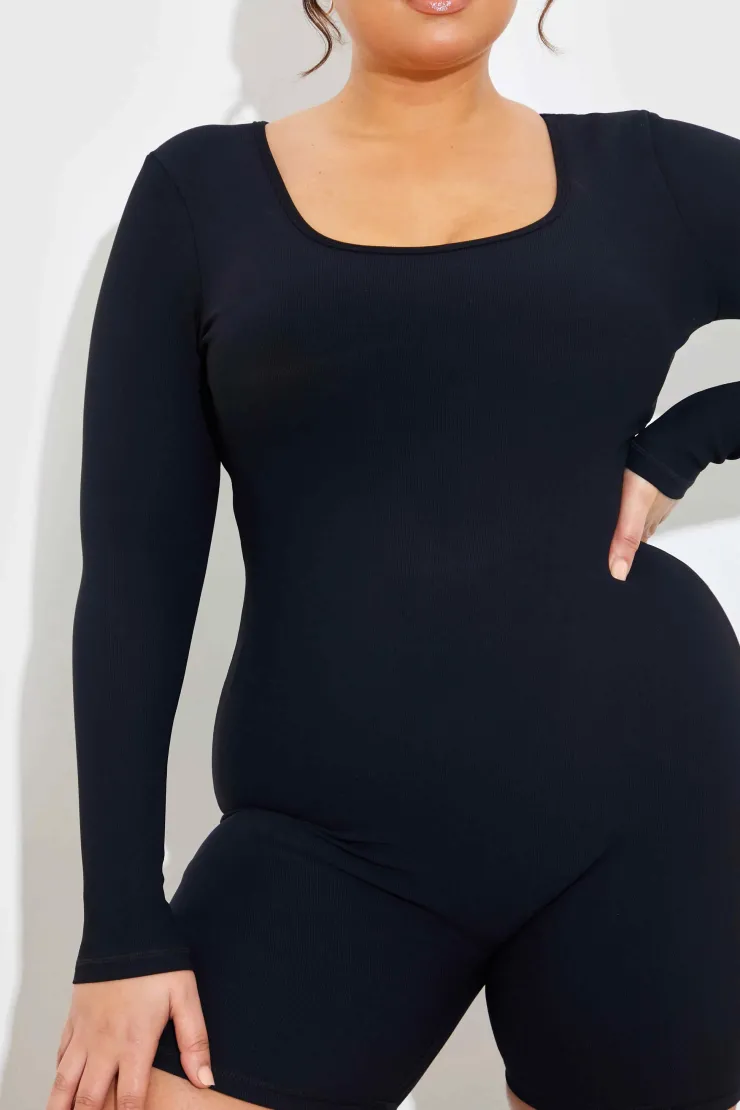 Outlet Fits Built-In Bra Long Sleeve Sculpt and Control Short Unitard