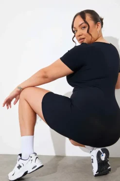 Clearance In the Style Built-In Bra Notched Neck Short Sleeve Sculpt and Control Short Unitard