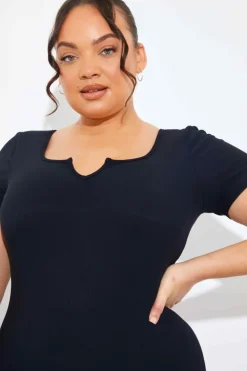 Clearance In the Style Built-In Bra Notched Neck Short Sleeve Sculpt and Control Short Unitard