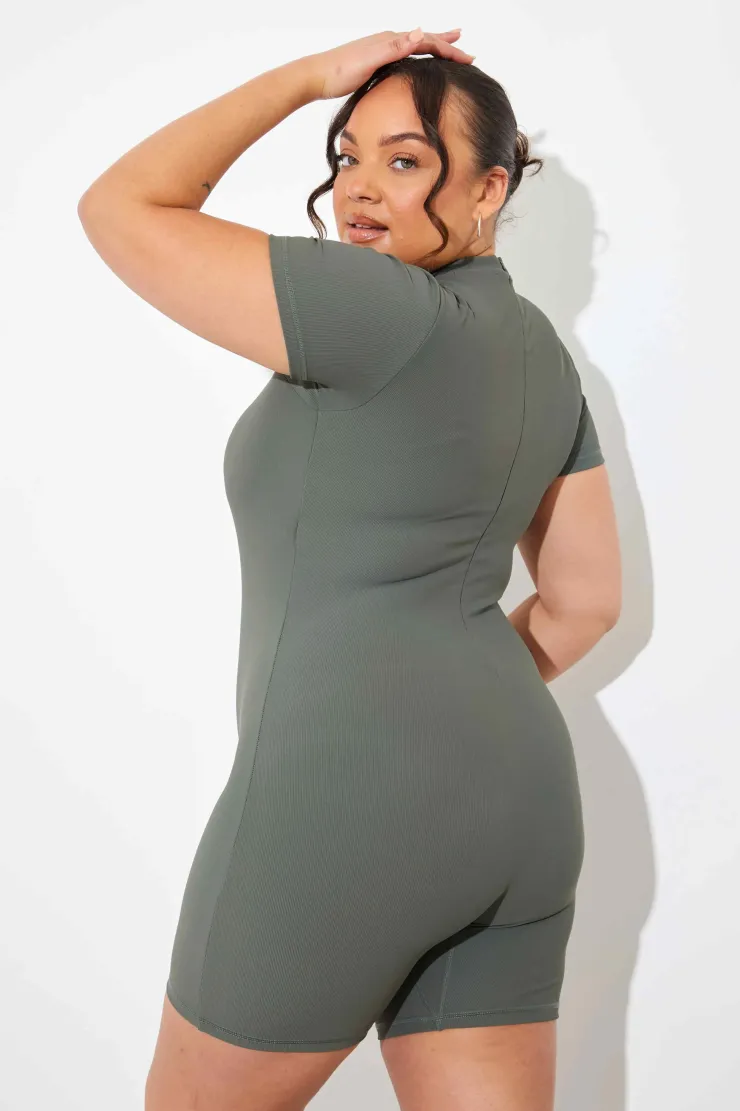 Discount In the Style Built-in Bra Short Sleeve Sculpt and Control Short Unitard