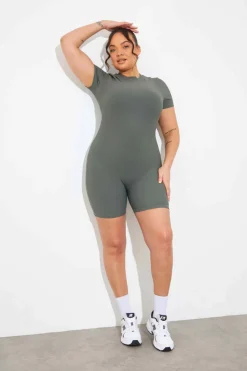 Discount In the Style Built-in Bra Short Sleeve Sculpt and Control Short Unitard