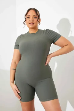Discount In the Style Built-in Bra Short Sleeve Sculpt and Control Short Unitard