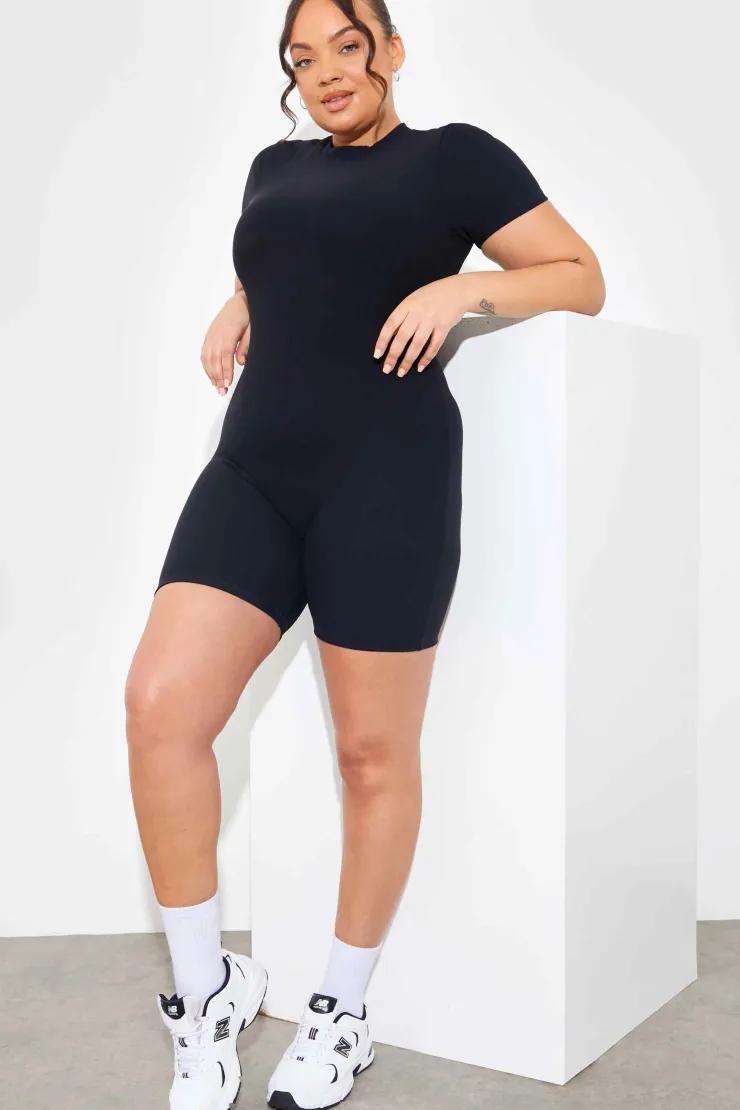 Discount In the Style Built-in Bra Short Sleeve Sculpt and Control Short Unitard