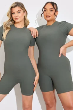 Discount In the Style Built-in Bra Short Sleeve Sculpt and Control Short Unitard