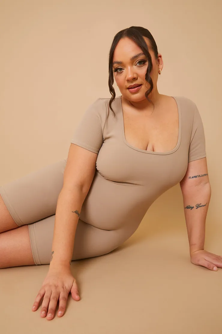 Fits Built-In Bra Short Sleeve Sculpt and Control Short Unitard