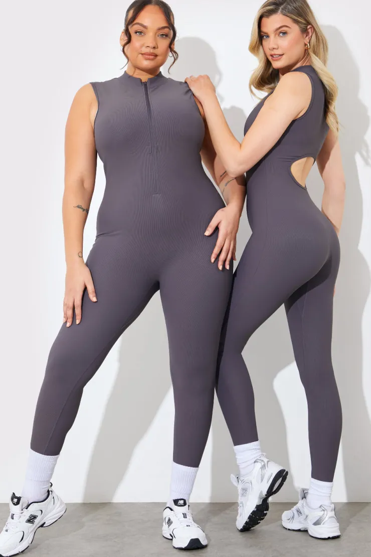 Discount In the Style Built-In Bra Zip Front Sculpt and Control Unitard