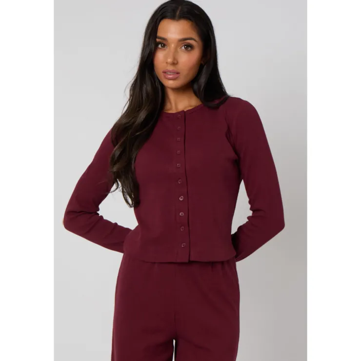 New Urban Bliss Burgundy Long Sleeved Button Front Top