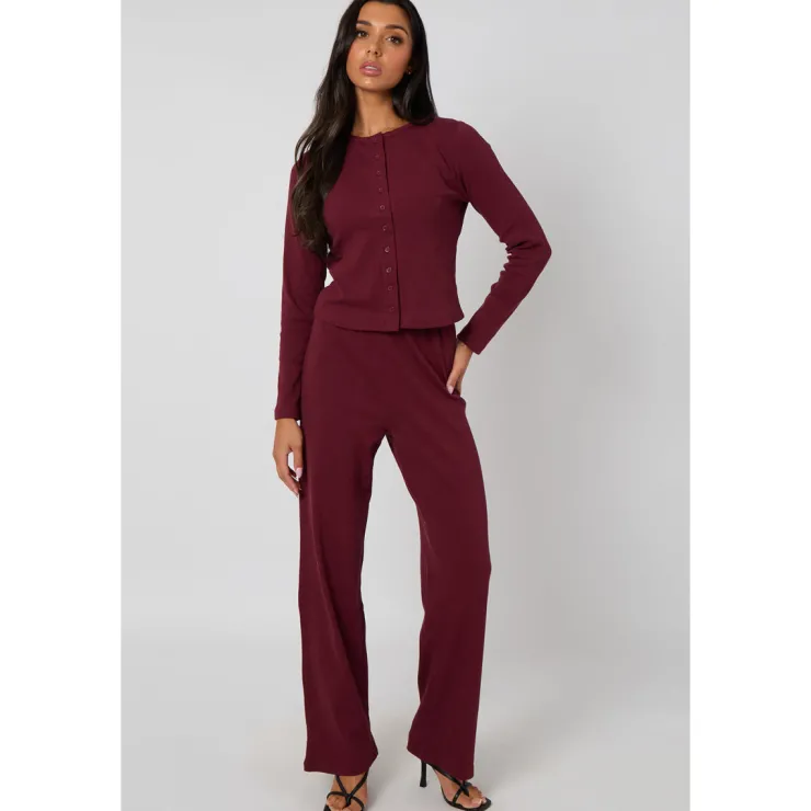 New Urban Bliss Burgundy Long Sleeved Button Front Top
