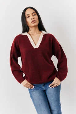Best Fits 90's Collared Knitted Rugby Sweater Burgundy