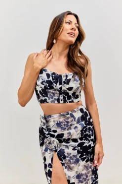Clearance In the Style Button Through Corset Co-Ord Crop Top Print