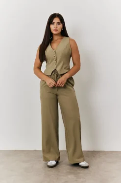 New In The Style Button Through Waistcoat Khaki
