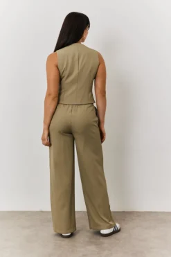 New In The Style Button Through Waistcoat Khaki