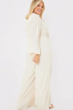 In the Style Button Up Wide Leg Jumpsuit Stone
