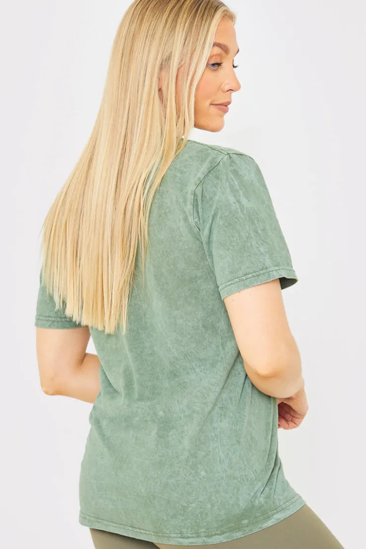 Best In the Style Calabasas' Acid Wash Slogan T-Shirt Khaki