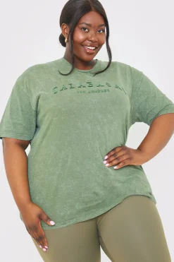 Best In the Style Calabasas' Acid Wash Slogan T-Shirt Khaki