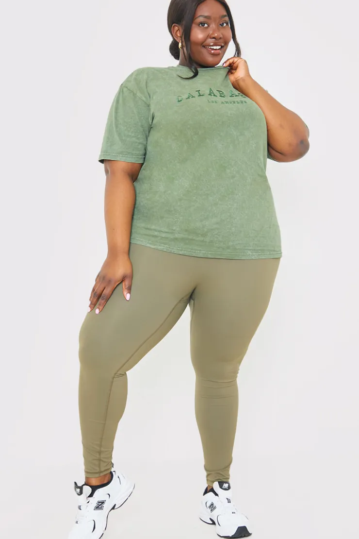 Best In the Style Calabasas' Acid Wash Slogan T-Shirt Khaki