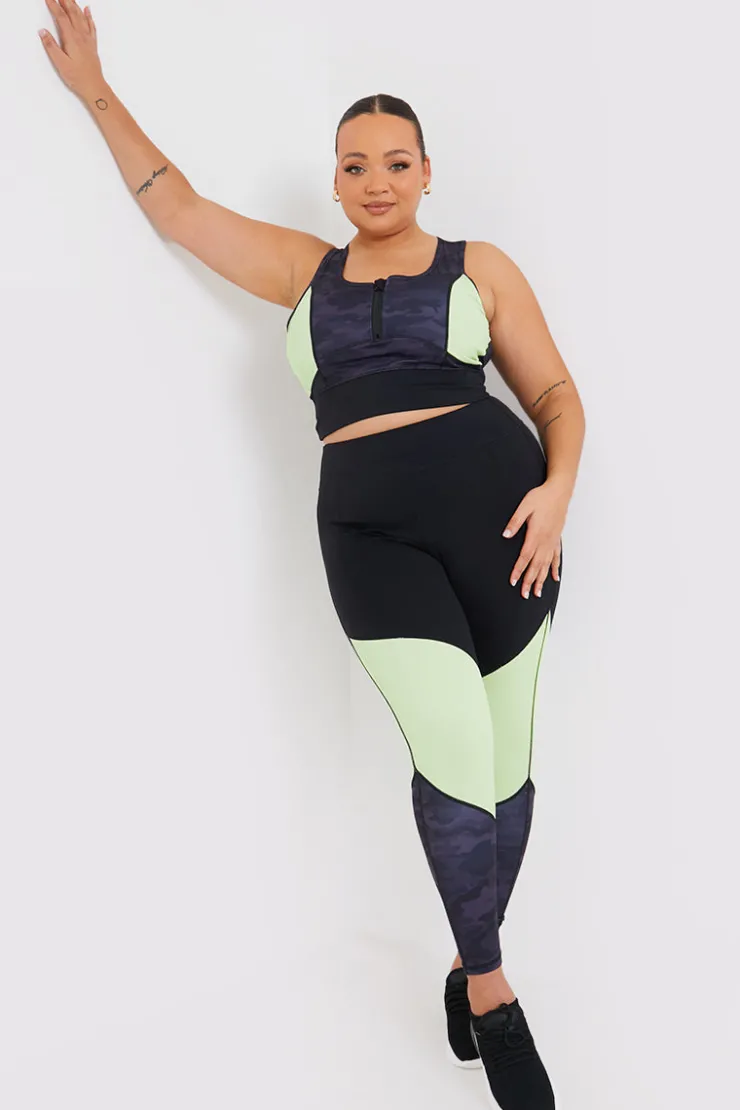 Online In the Style Camo Contrast Zip Crop Top Black